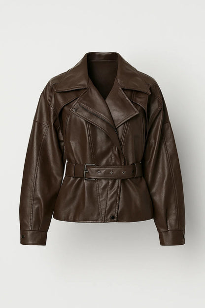 Korte Damesjas | Getailleerd Bikerdesign met Riem | Stoer en Verfijnd