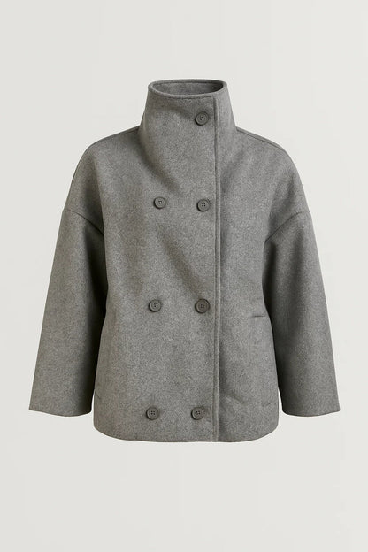 Korte Damesjas | Hoge Kraag & Double-Breasted Sluiting | Minimalistische Winterlook