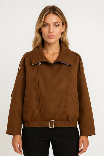 Korte Damesjas | Oversized Model met Riemsluiting | Stoer en Eigentijds