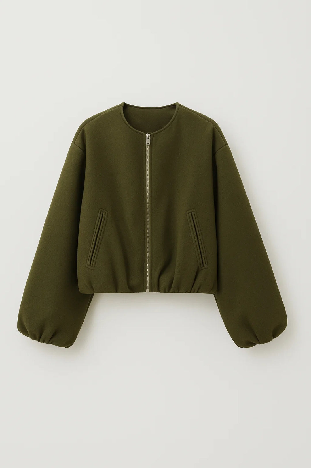 Korte Damesjas | Ritssluiting en Pofmouwen | Strakke Minimalistische Look