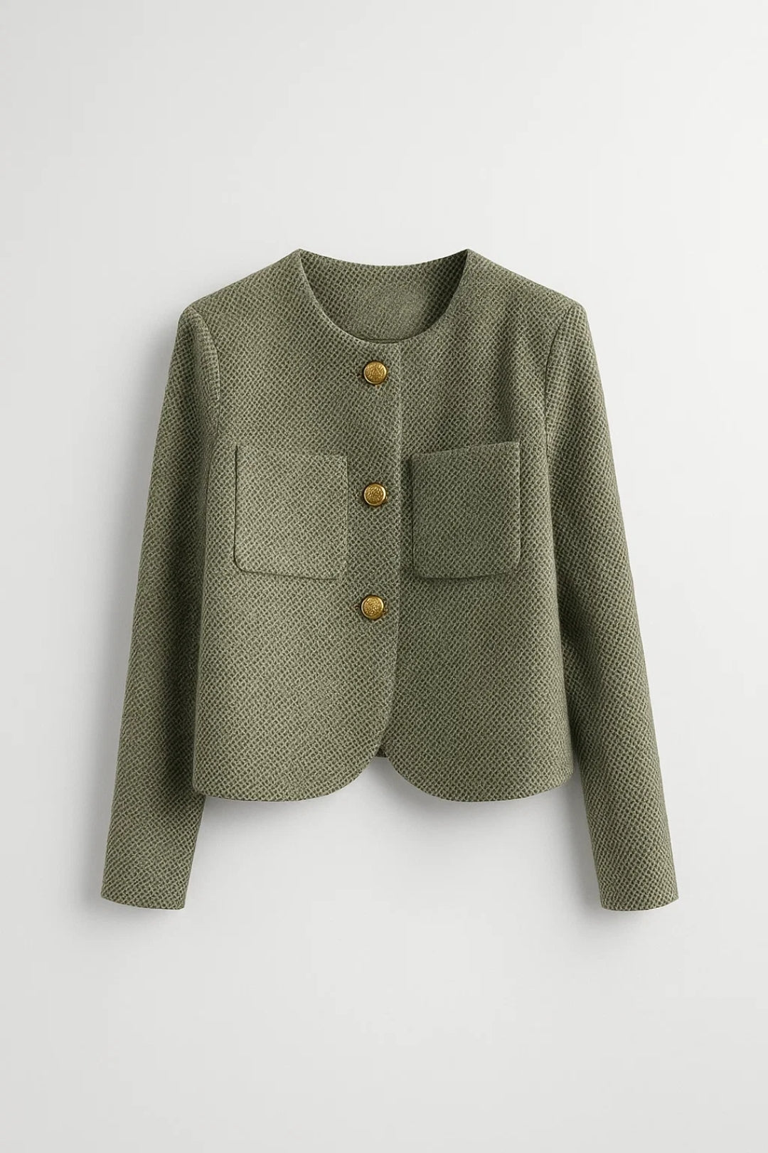 Korte Damesjas | Ronde Halslijn met Gouden Knoopsluiting | Verfijnde Look