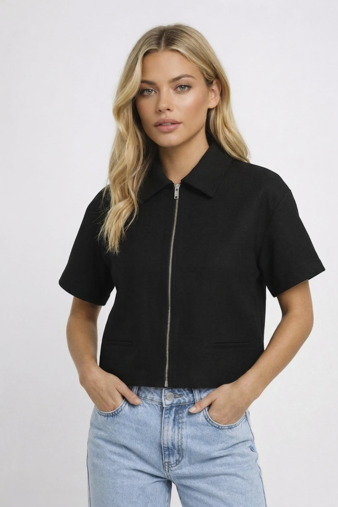 Korte Jas Dames - Cropped Zip met Revers | Casual Chic