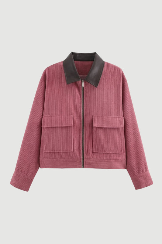 Korte Jas Dames - Oversized Zip Model met Contrasterende Kraag