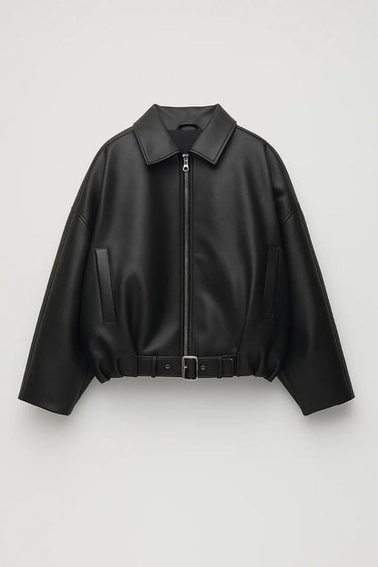 Korte Jas | Oversized Pasvorm met Riem | Stoer en Modern