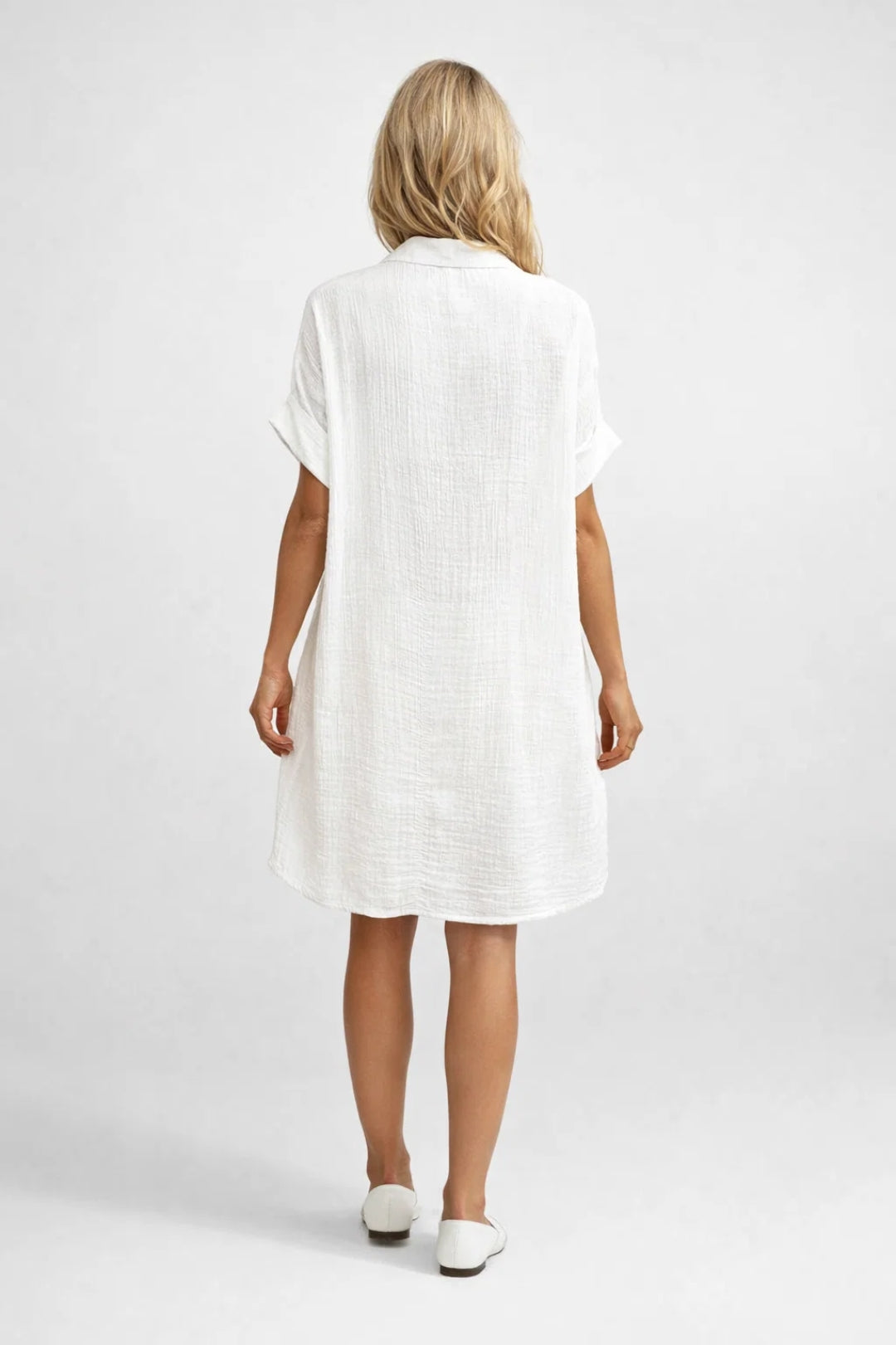 Midi Jurk Dames - Hemd Stijl met Knoopsluiting en Korte Mouwen