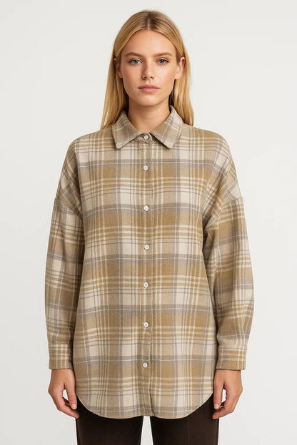 Lang Geruit Damesoverhemd | Losvallend Model met Knoopsluiting | Ideaal voor Laagjes