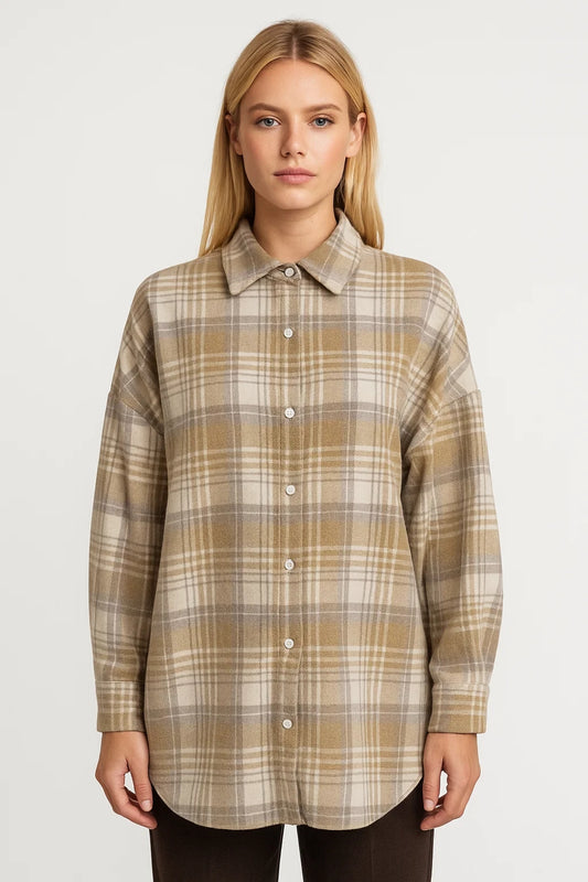 Lang Geruit Damesoverhemd | Losvallend Model met Knoopsluiting | Ideaal voor Laagjes