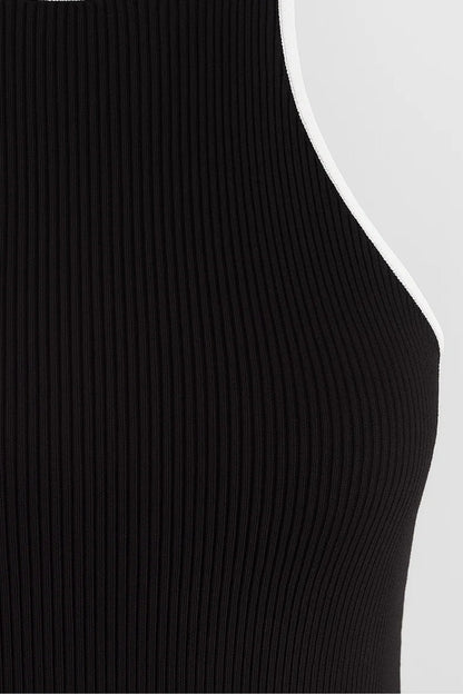 Lange Bodycon Jurk | Mouwloos met Contrasterende Randen | Lichtgewicht en Ademend