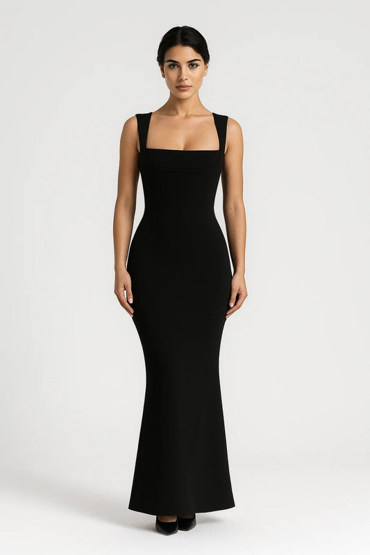 Lange Bodycon Jurk | Vierkante Halslijn | Elegant Figuurvolgend Model