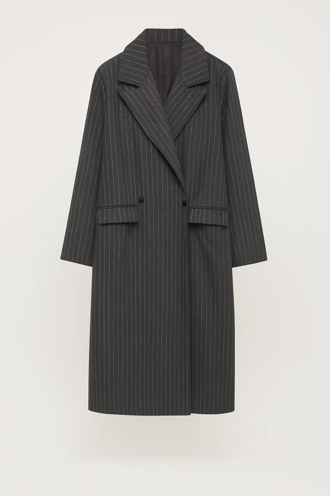 Lange Damesjas | Dubbelknoop met Revers | Gestreept en Klassiek