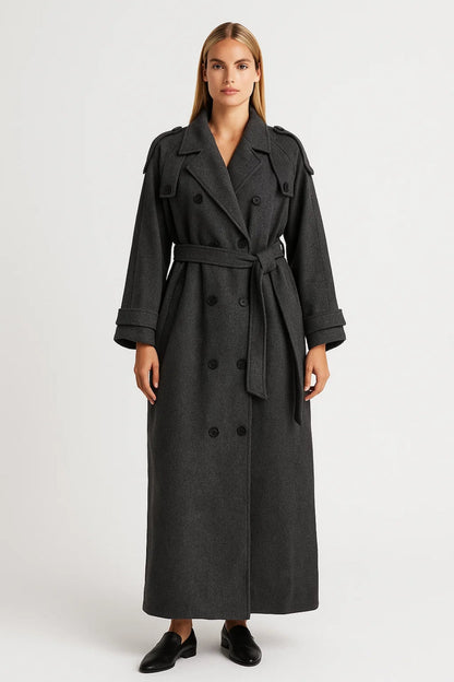 Lange Damesmantel | Dubbelrijig Model met Ceintuur | Klassiek en Elegant