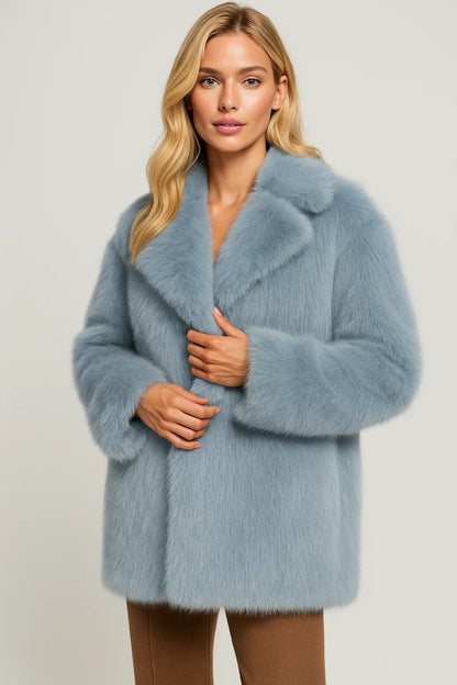 Lange Faux Fur Damesjas | Statement Look met Klassieke Reverskraag | Warm en Modieus