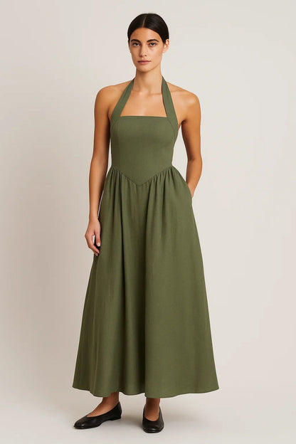 Lange Halterjurk | Elegante Taille en Uitlopende Rok | Lichtgewicht en Ademend