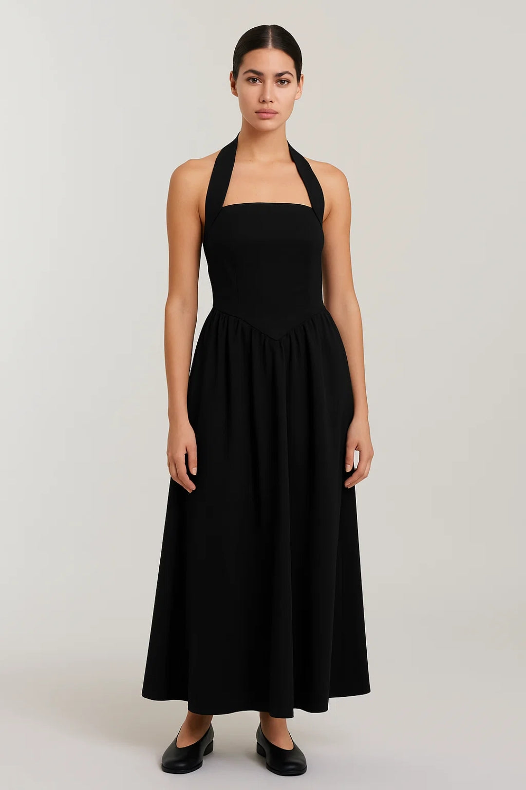 Lange Halterjurk | Elegante Taille en Uitlopende Rok | Lichtgewicht en Ademend