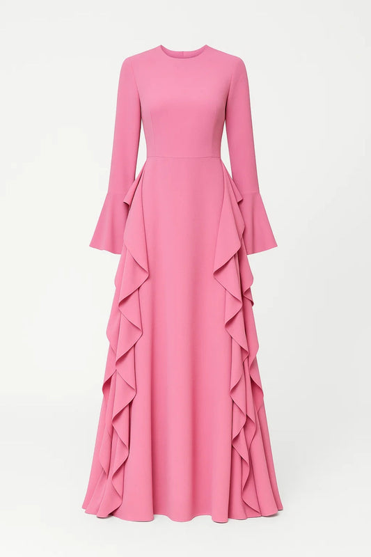 Maxi Jurk Dames - Lange Mouwen met Ruches | Elegant