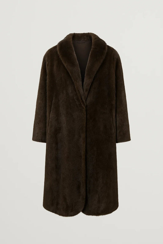 Lange Winterjas | Faux Fur Look | Elegante V-Hals en Rechte Snit
