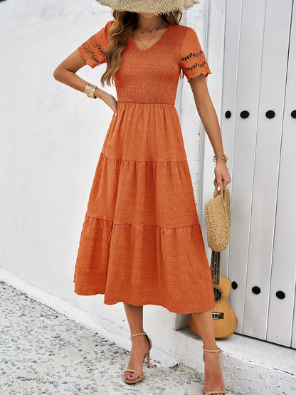 Lara - Boho Bruiloft Gastenjurk Dames met V-hals en Gelaagde Rok