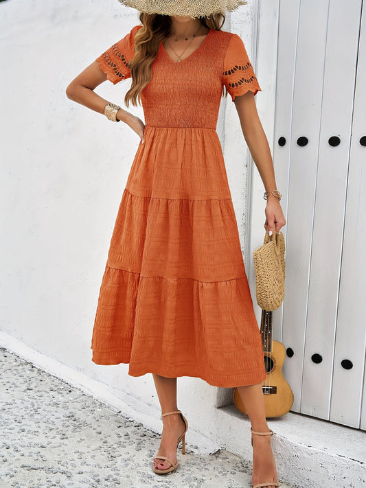 Lara - Boho Bruiloft Gastenjurk Dames met V-hals en Gelaagde Rok