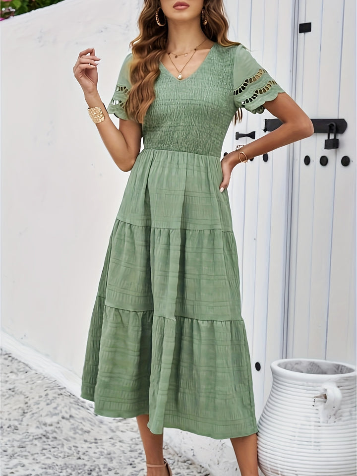 Lara - Boho Bruiloft Gastenjurk Dames met V-hals en Gelaagde Rok