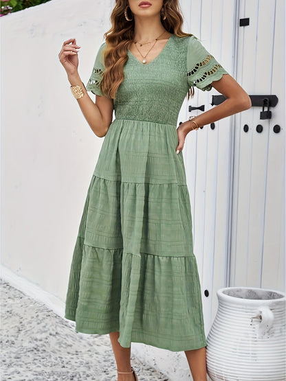 Lara - Boho Bruiloft Gastenjurk Dames met V-hals en Gelaagde Rok