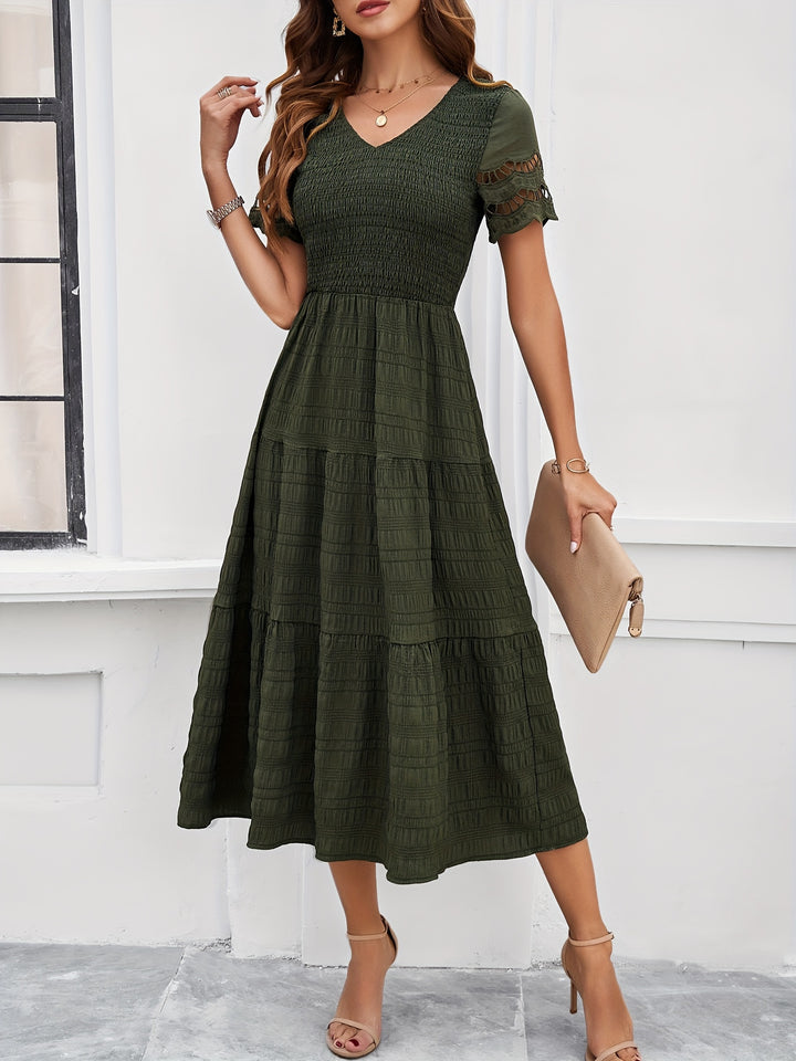 Lara - Boho Bruiloft Gastenjurk Dames met V-hals en Gelaagde Rok