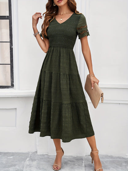 Lara - Boho Bruiloft Gastenjurk Dames met V-hals en Gelaagde Rok