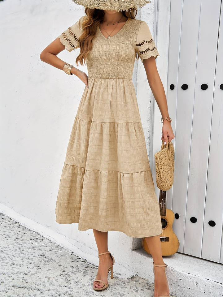 Lara - Boho Bruiloft Gastenjurk Dames met V-hals en Gelaagde Rok