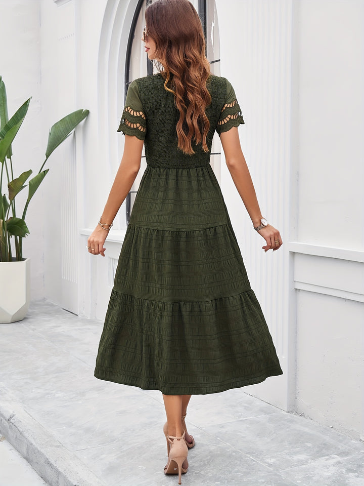 Lara - Boho Bruiloft Gastenjurk Dames met V-hals en Gelaagde Rok