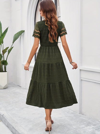 Lara - Boho Bruiloft Gastenjurk Dames met V-hals en Gelaagde Rok