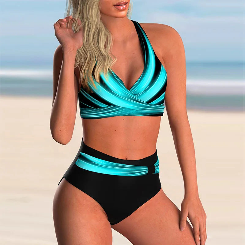 Lara - Chique Bikini Set Dames met Gekruiste Halternek en Hoge Taille