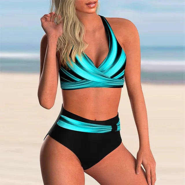 Lara - Chique Bikini Set Dames met Gekruiste Halternek en Hoge Taille