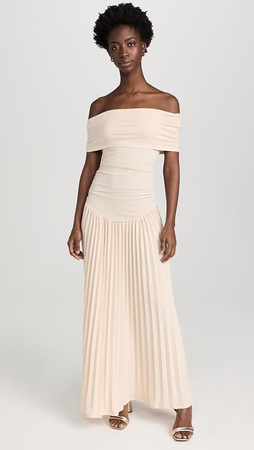 Lara - Chique Bruiloft Gastenjurk Dames met Off-Shoulder en Geplooide Maxi-rok