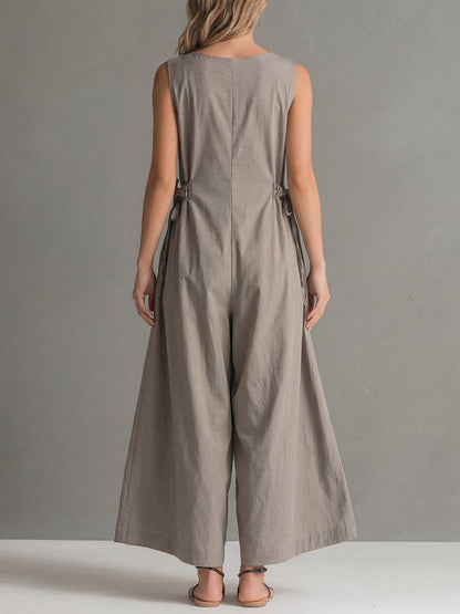 Lara - Chique Linnen Jumpsuit Dames met Diepe V-hals en Siergesp Detail