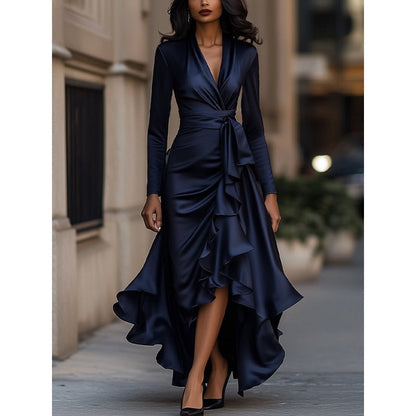 Lara - Elegante Bruiloft Gast Jurk Dames Maxi met Diepe V-hals en Volant Zoom
