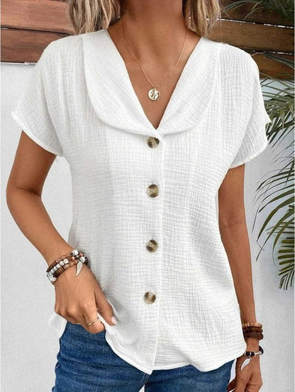 Lara - Nette Linnen Blouse Dames met V-hals en Knoopsluiting