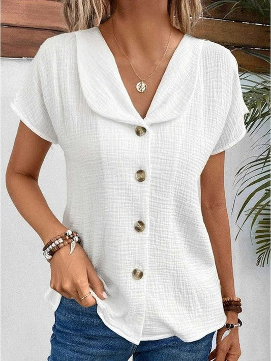 Lara - Nette Linnen Blouse Dames met V-hals en Knoopsluiting