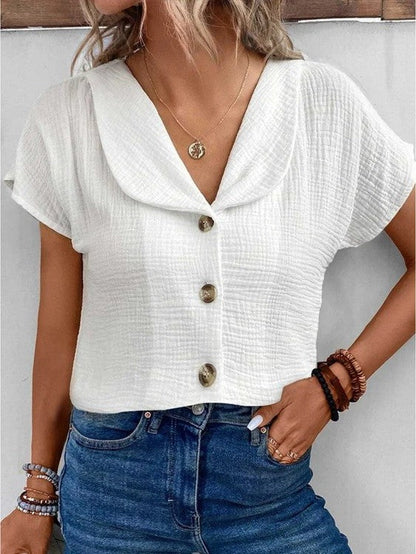Lara - Nette Linnen Blouse Dames met V-hals en Knoopsluiting
