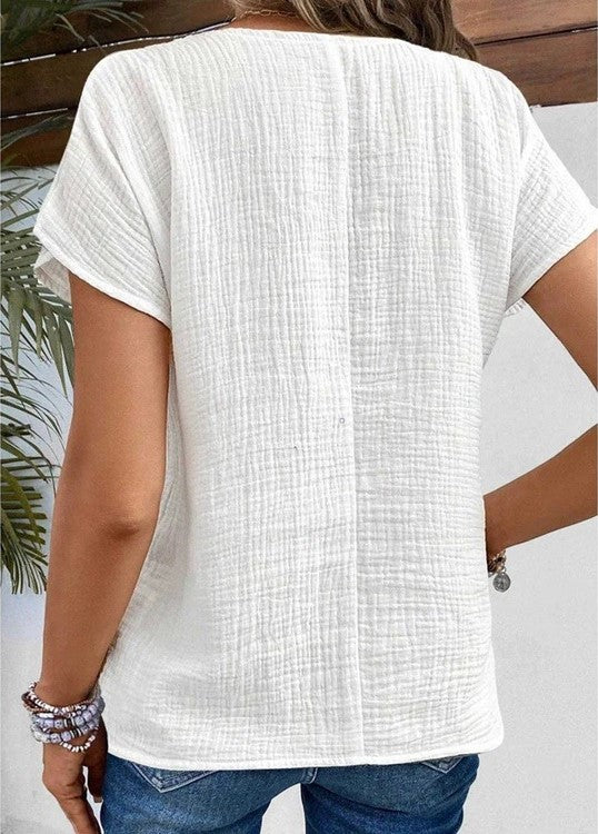 Lara - Nette Linnen Blouse Dames met V-hals en Knoopsluiting