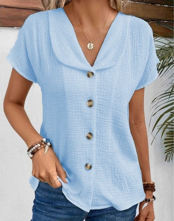 Lara - Nette Linnen Blouse Dames met V-hals en Knoopsluiting