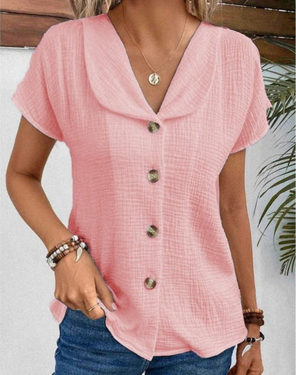 Lara - Nette Linnen Blouse Dames met V-hals en Knoopsluiting