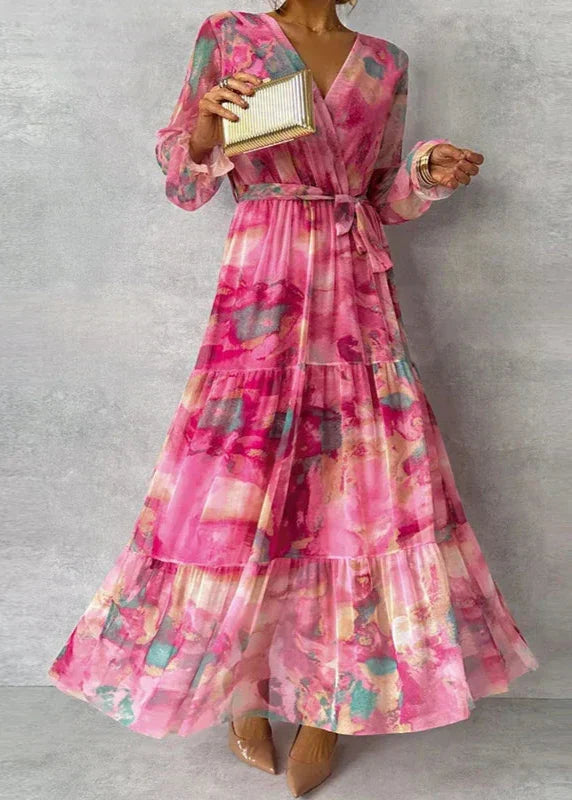 Lara - Romantische Bruiloft Gastenjurk Dames met Bloemenprint en Strikceintuur