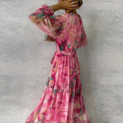 Lara - Romantische Bruiloft Gastenjurk Dames met Bloemenprint en Strikceintuur