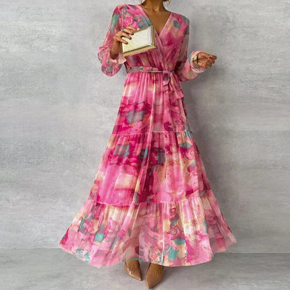 Lara - Romantische Bruiloft Gastenjurk Dames met Bloemenprint en Strikceintuur