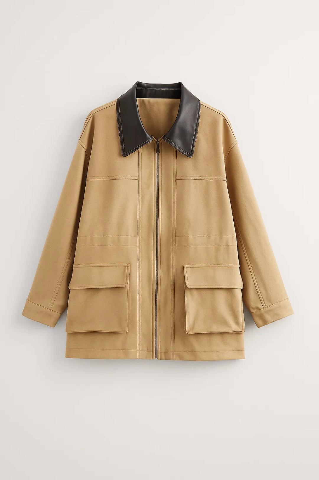 Lichte Jas | Contrasterende Kraag en Opgestikte Zakken | Tijdloos en Functioneel