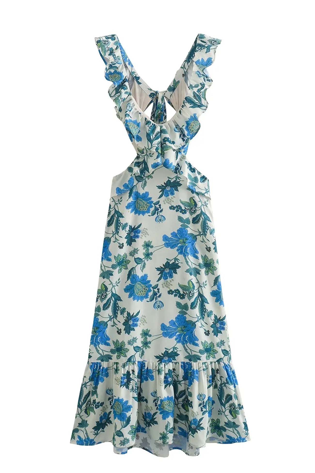 Lieke - Boho Bruiloft Gastenjurk Dames met Bloemenprint en Ruffle Schouderbandjes