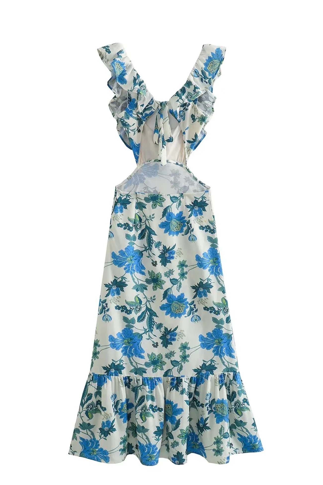 Lieke - Boho Bruiloft Gastenjurk Dames met Bloemenprint en Ruffle Schouderbandjes