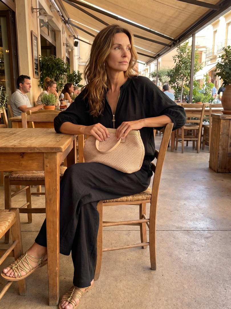 Lieke - Boho Linnen Co-ord Set Dames met Ballonmouwen en Wijde Broek