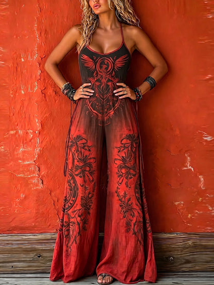 Lieke - Boho Linnen Jumpsuit Dames met Halternek en Etnische Print