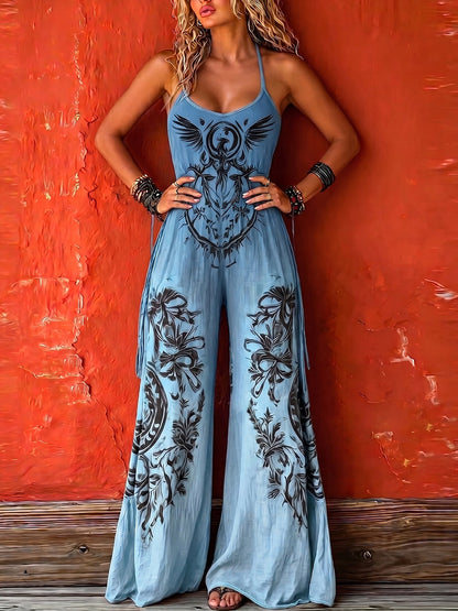 Lieke - Boho Linnen Jumpsuit Dames met Halternek en Etnische Print