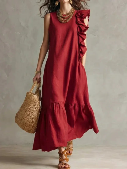 Lieke - Boho Maxi Jurk Dames met Ruches en Mouwloos Ontwerp